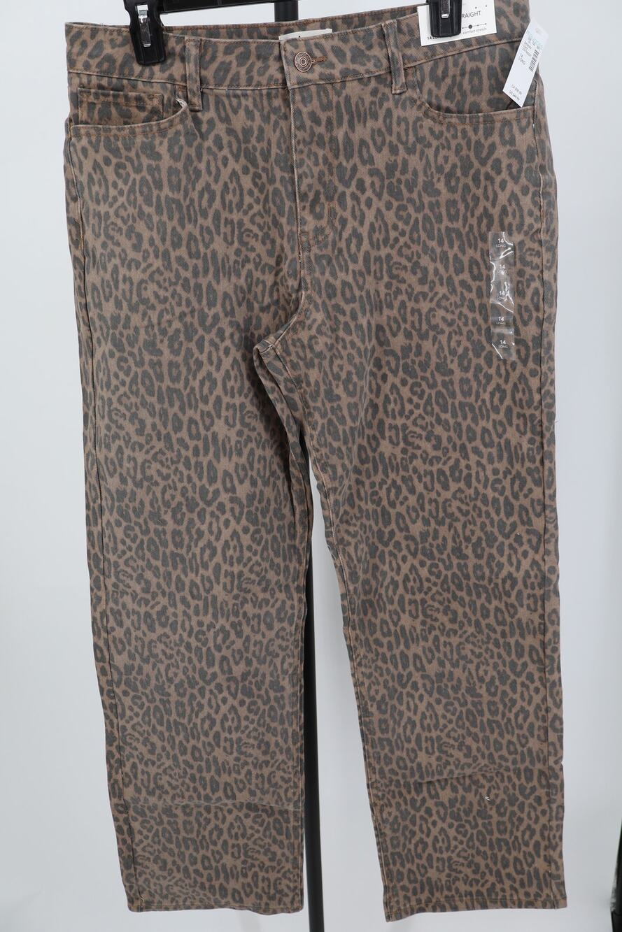 NEW Maurices Leopard Jeans Women's Brown Straight Animal Print Size 14